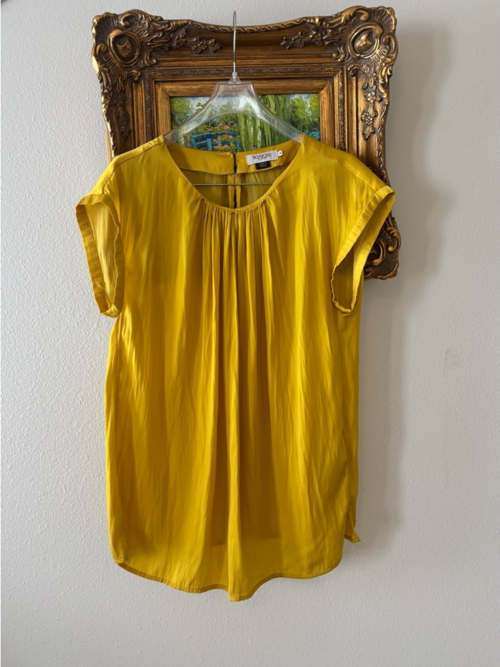 Soaked in Luxury Marigold Pleated Neck Short-Sleeve Blouse